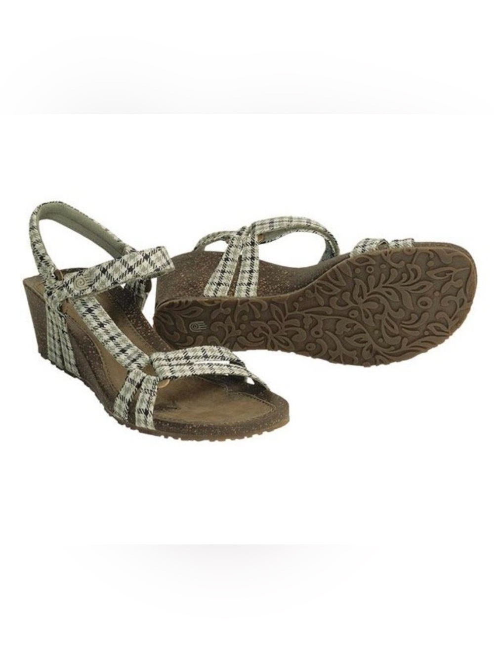 Teva Ventura Y2K Cork 2 “ Brown Plaid Strappy Wedge Sandals